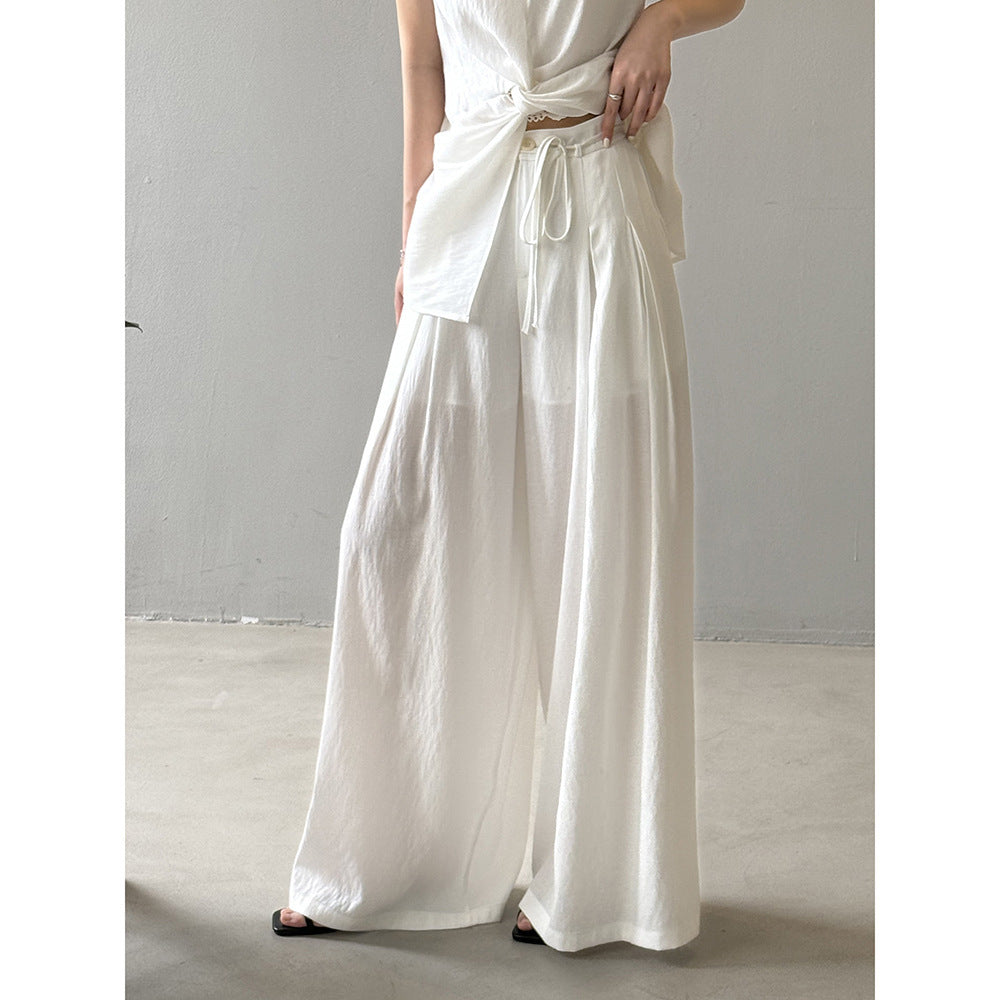 Design Twist Sleeveless Shirt Outfit Temperament Top Wide-leg Draggle-tail Trousers
